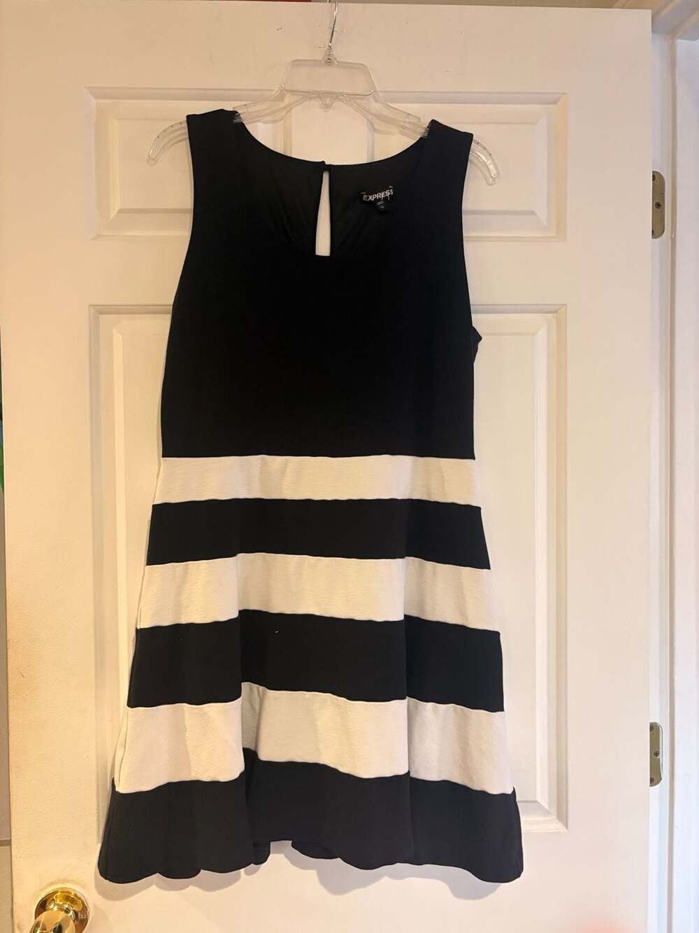 Express Black and White Striped Sleeveless Fit and Flare Dress Size L